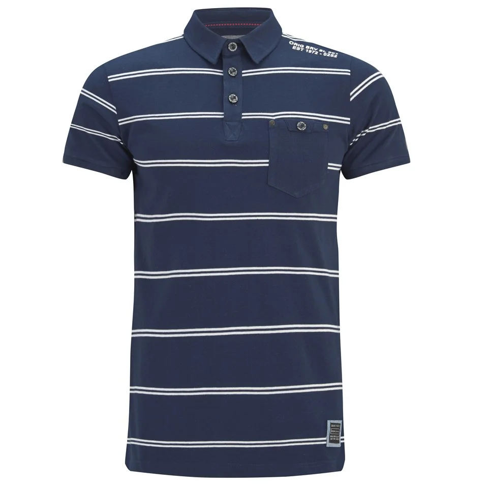 Brave Soul Men's Lorca Striped Polo Shirt - Ocean Blue - S - Blue Image 1