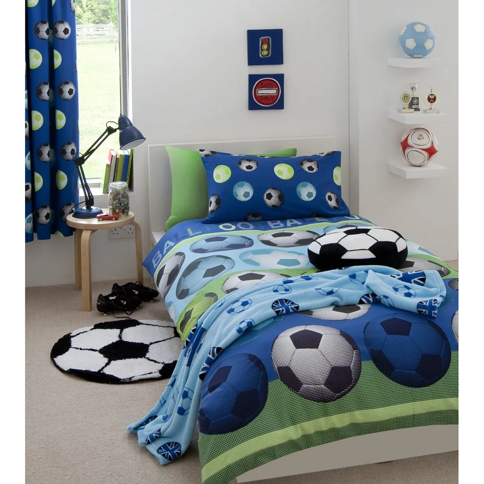 Catherine Lansfield Football Duvet Set - Blue - Single - Blue Image 1