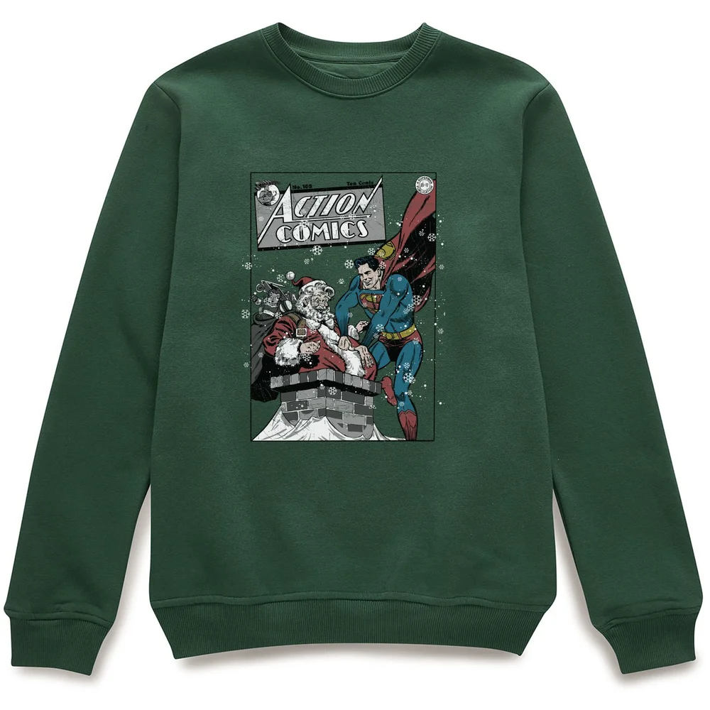 DC Comics Originals Superman Action Comics Green Christmas Jumper - S Image 1