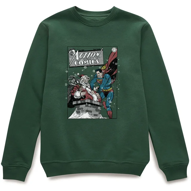 DC Comics Originals Superman Action Comics Green Christmas Jumper