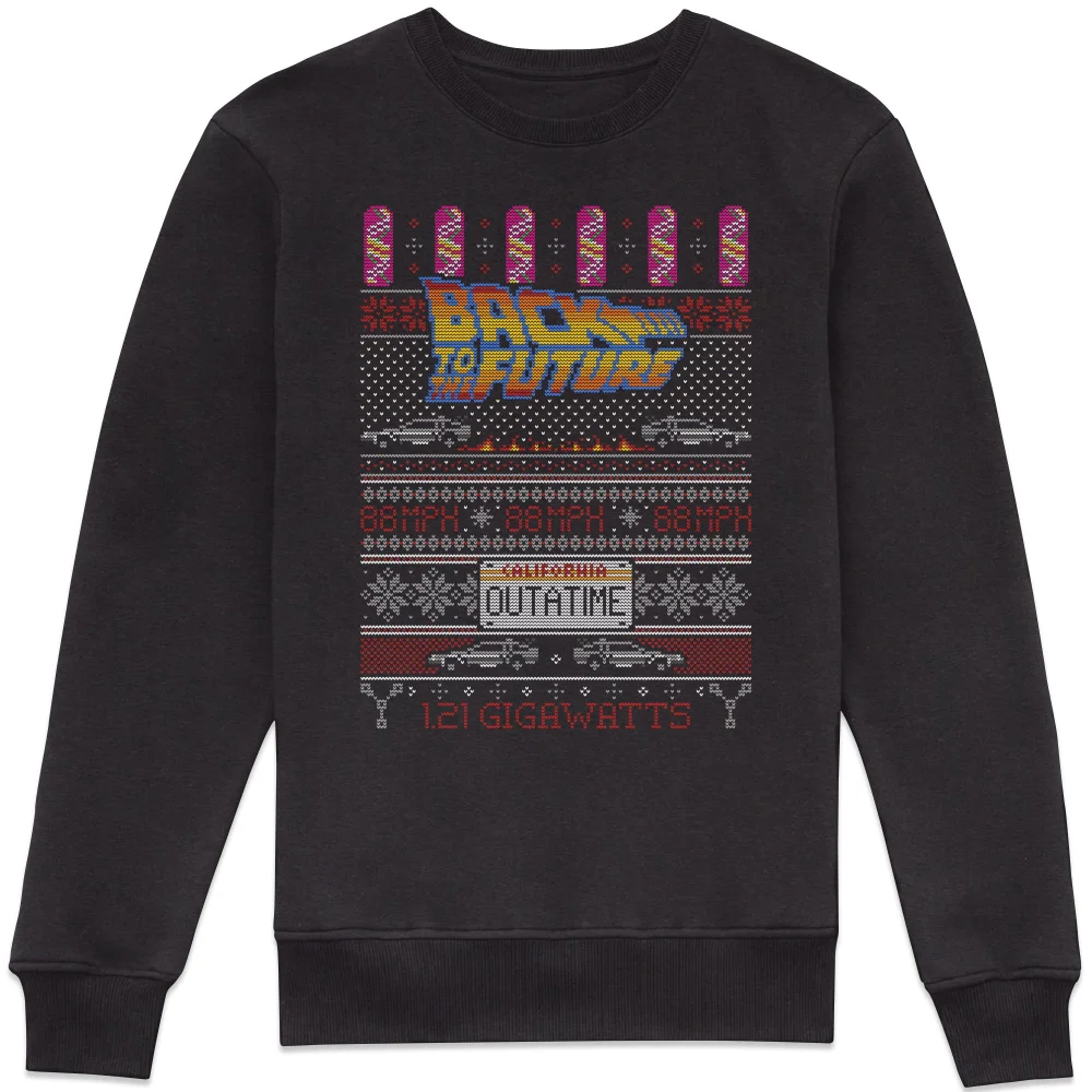 Back To The Future OUTATIME Men's Christmas Jumper - Black - S Image 1