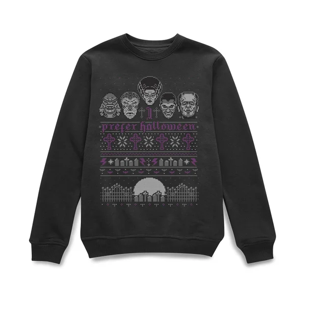 Universal Monsters I Prefer Halloween Christmas Sweatshirt - Black