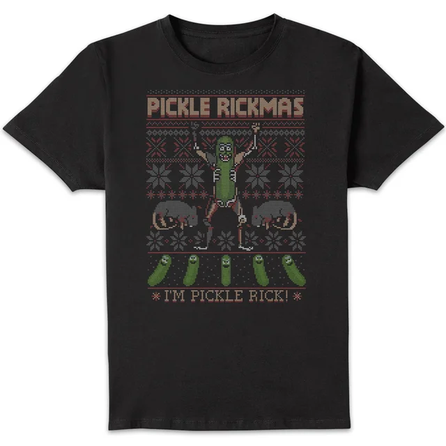 Rick and Morty Pickle Rick Men's Christmas T-Shirt - Black