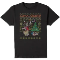 Cow and Chicken Cow And Chicken Pattern Men's Christmas T-Shirt - Black