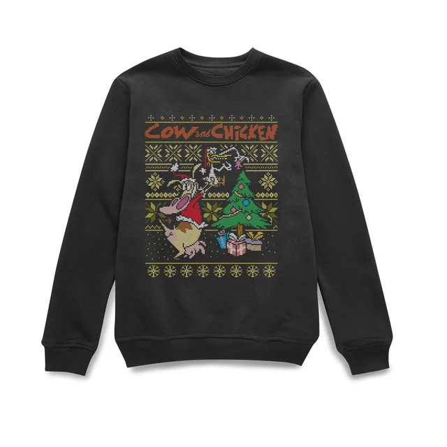 Cow and Chicken Cow And Chicken Pattern Christmas Jumper - Black