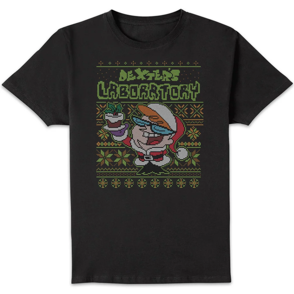 Dexter's Lab Pattern Men's Christmas T-Shirt - Black - S Image 1