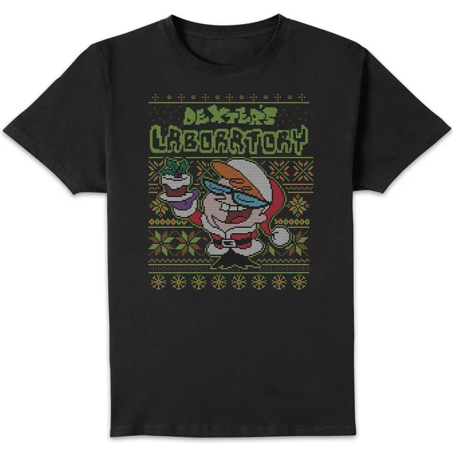Dexter's Lab Pattern Men's Christmas T-Shirt - Black