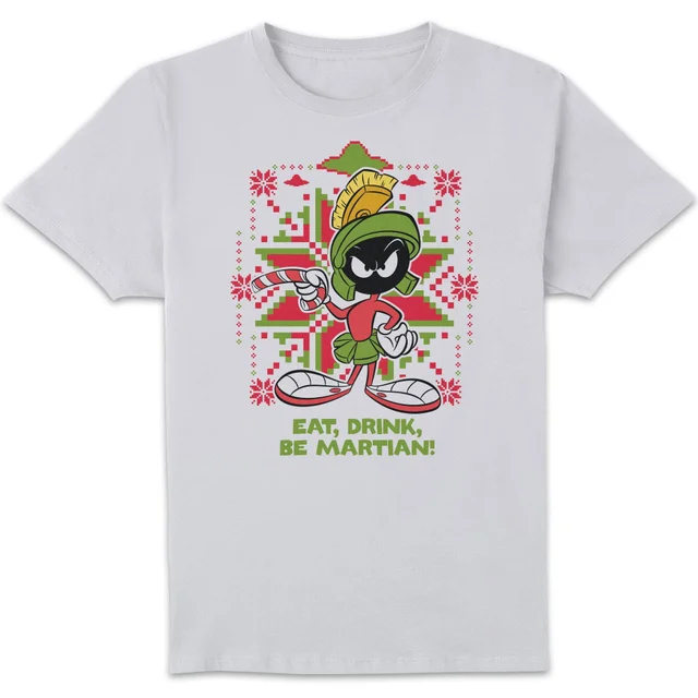 Looney Tunes Eat Drink Be Martian Men's Christmas T-Shirt - White