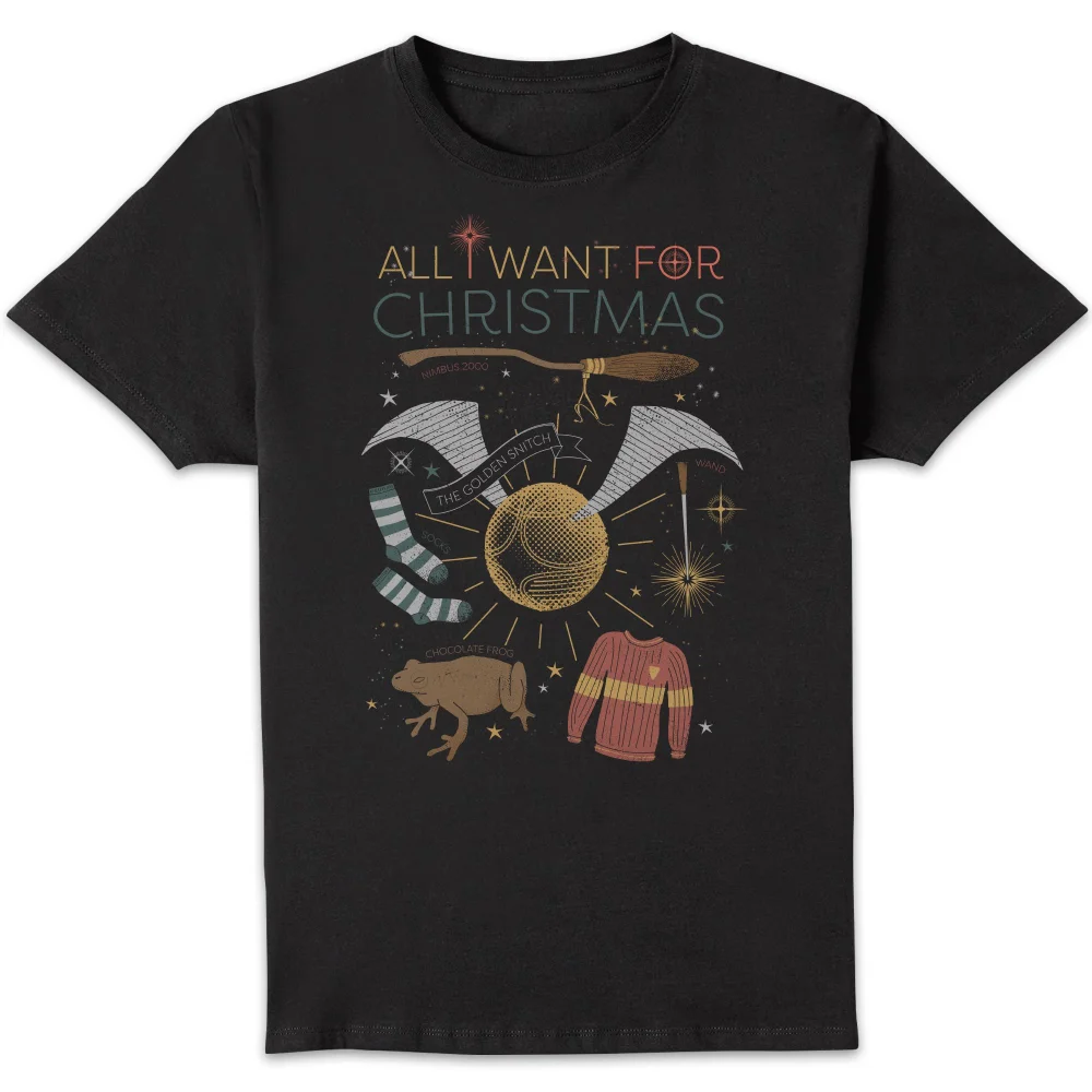 Harry Potter All I Want Men's Christmas T-Shirt - Black - S Image 1