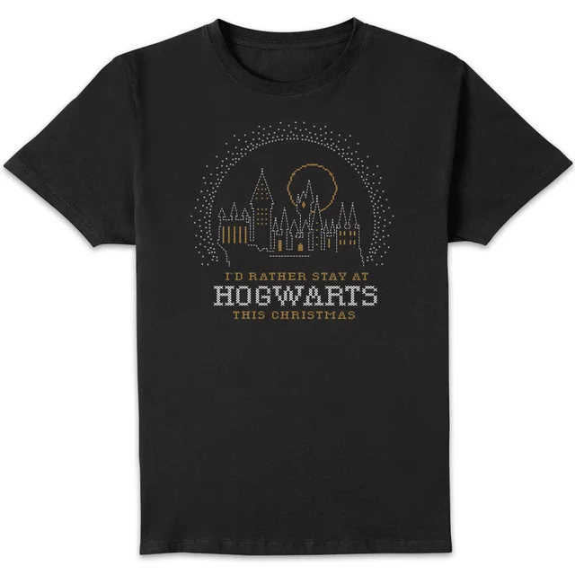 Harry Potter I'd Rather Stay At Hogwarts Men's Christmas T-Shirt - Black