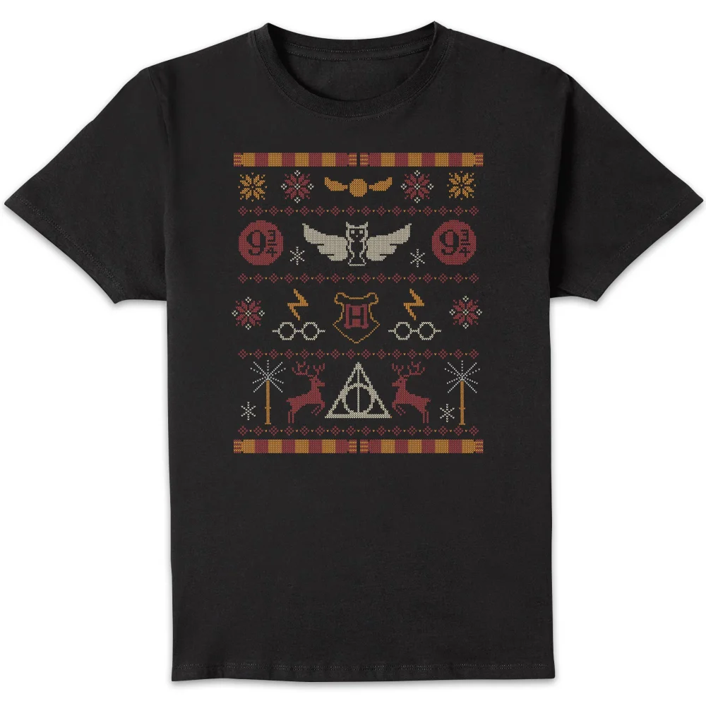 Harry Potter Knit Men's Christmas T-Shirt - Black - S Image 1