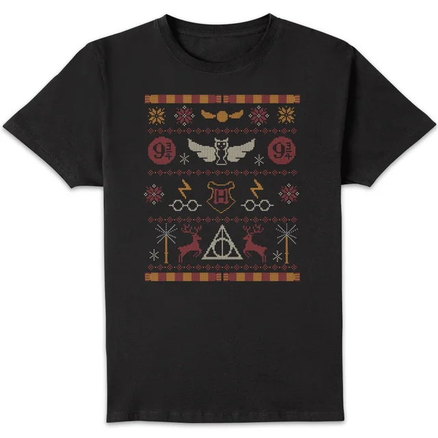 Harry Potter Knit Men's Christmas T-Shirt - Black