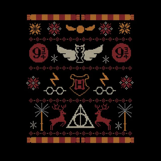 Harry Potter Knit Men's Christmas T-Shirt - Black