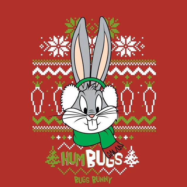 Looney Tunes Bugs Bunny Knit Men's Christmas T-Shirt - Red