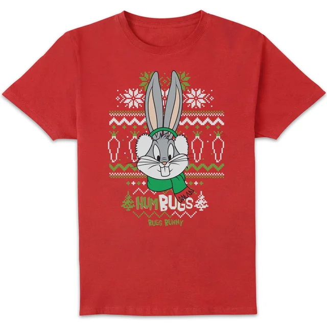 Looney Tunes Bugs Bunny Knit Men's Christmas T-Shirt - Red