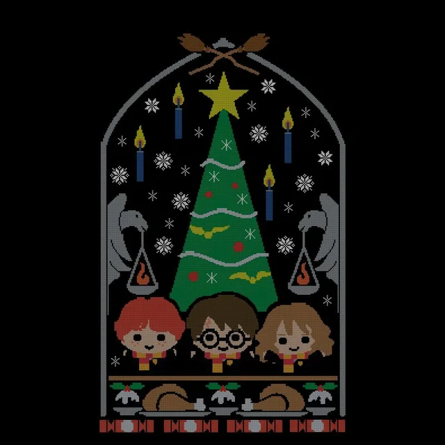Harry Potter Hogwarts Tree Men's Christmas T-Shirt - Black