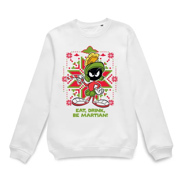 Looney Tunes Eat Drink Be Martian Christmas Jumper - White