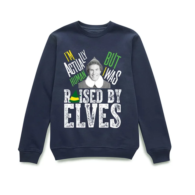 Elf Raised By Elves Christmas Jumper - Navy