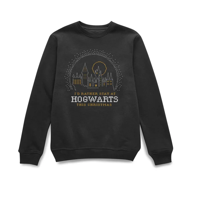 Harry Potter I'd Rather Stay At Hogwarts Christmas Jumper - Black
