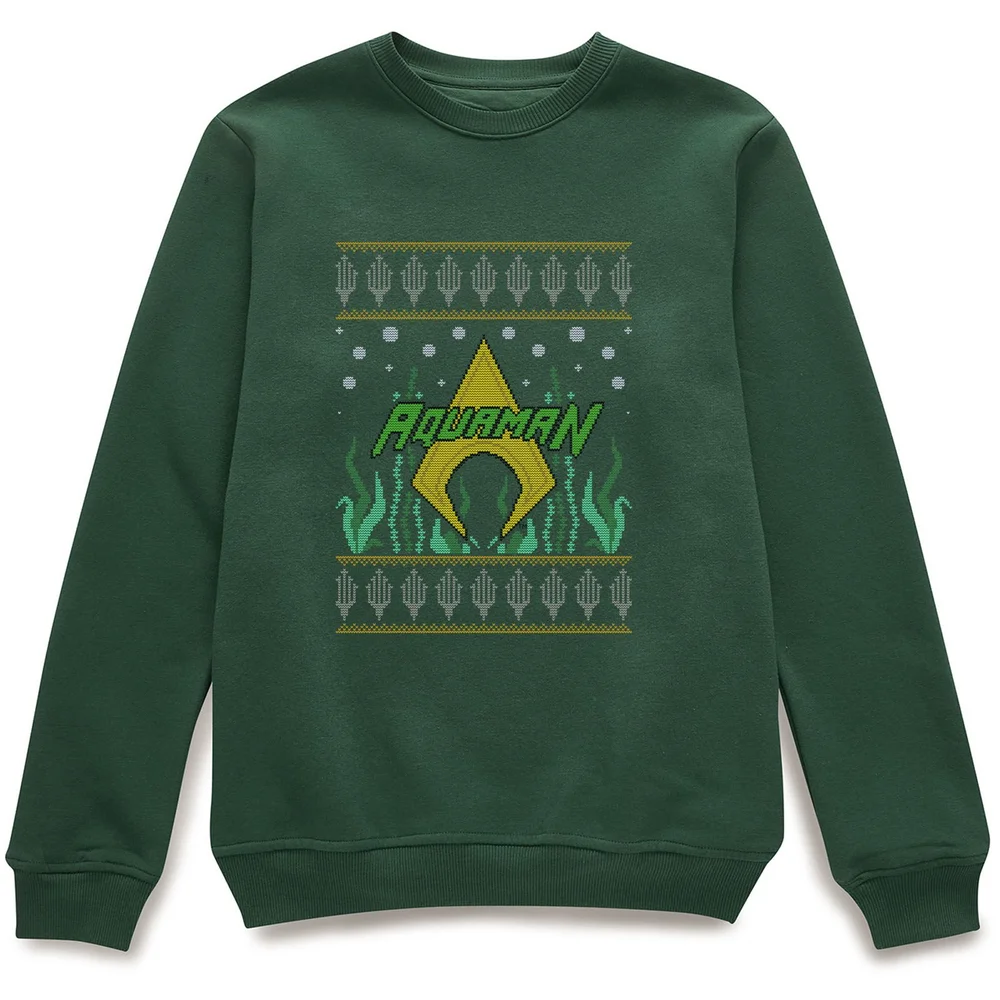 DC Aquaman Knit Christmas Jumper - Forest Green - S Image 1