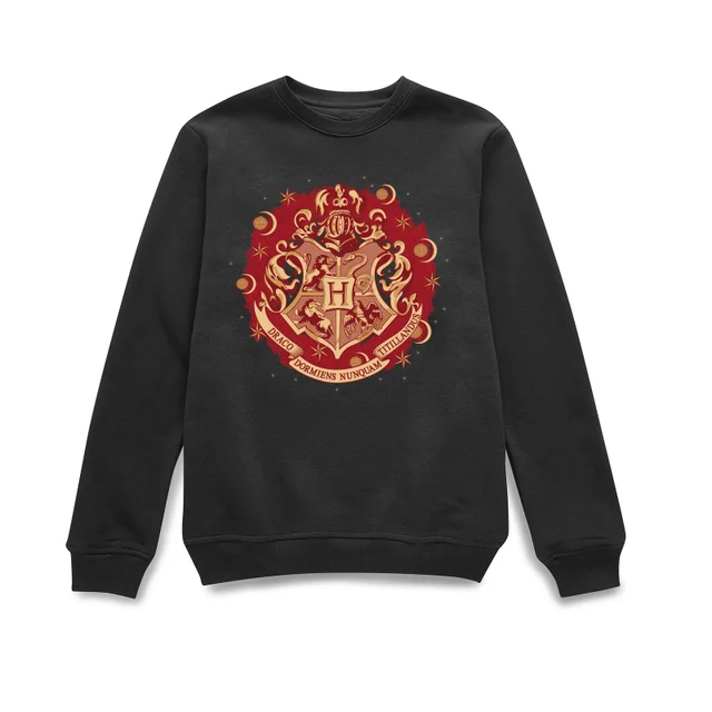 Harry Potter Hogwarts Christmas Crest Christmas Jumper - Black