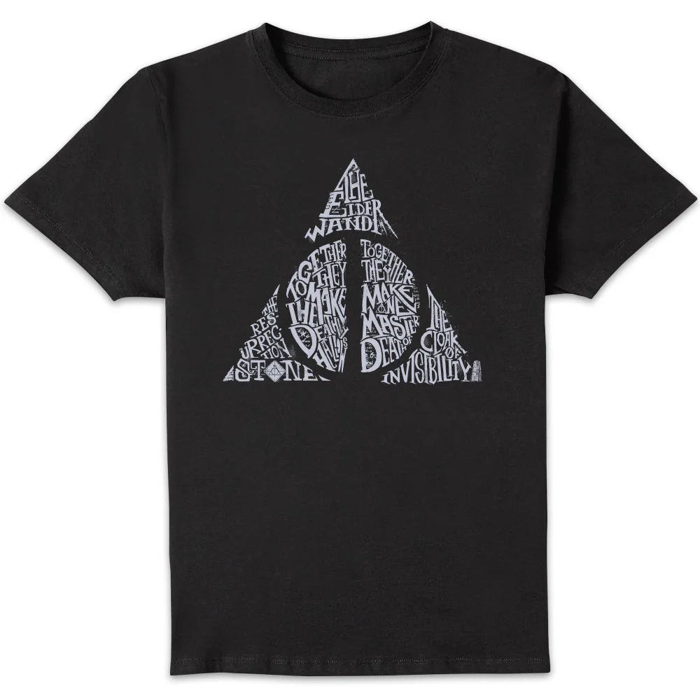 Harry Potter Deathly Hallows Text Men's T-Shirt - Black - S Image 1
