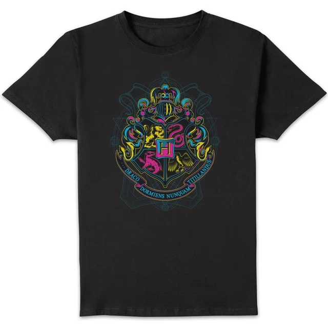 Harry Potter Hogwarts Neon Crest Men's T-Shirt - Black