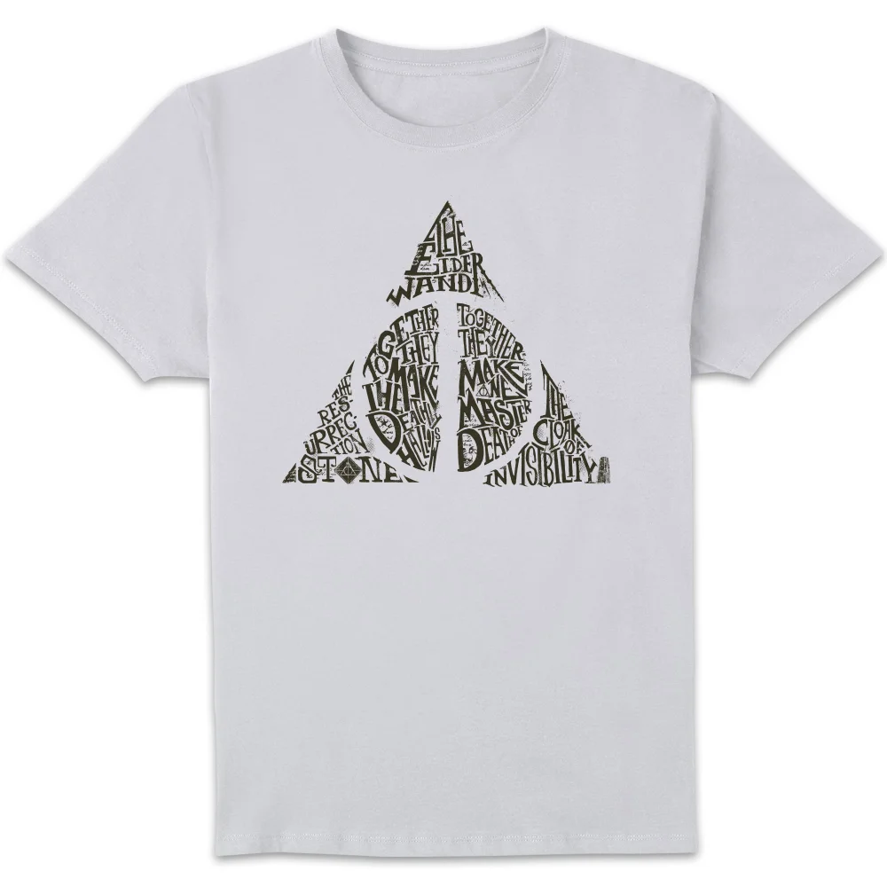Harry Potter Deathly Hallows Text Men's T-Shirt - White - S Image 1