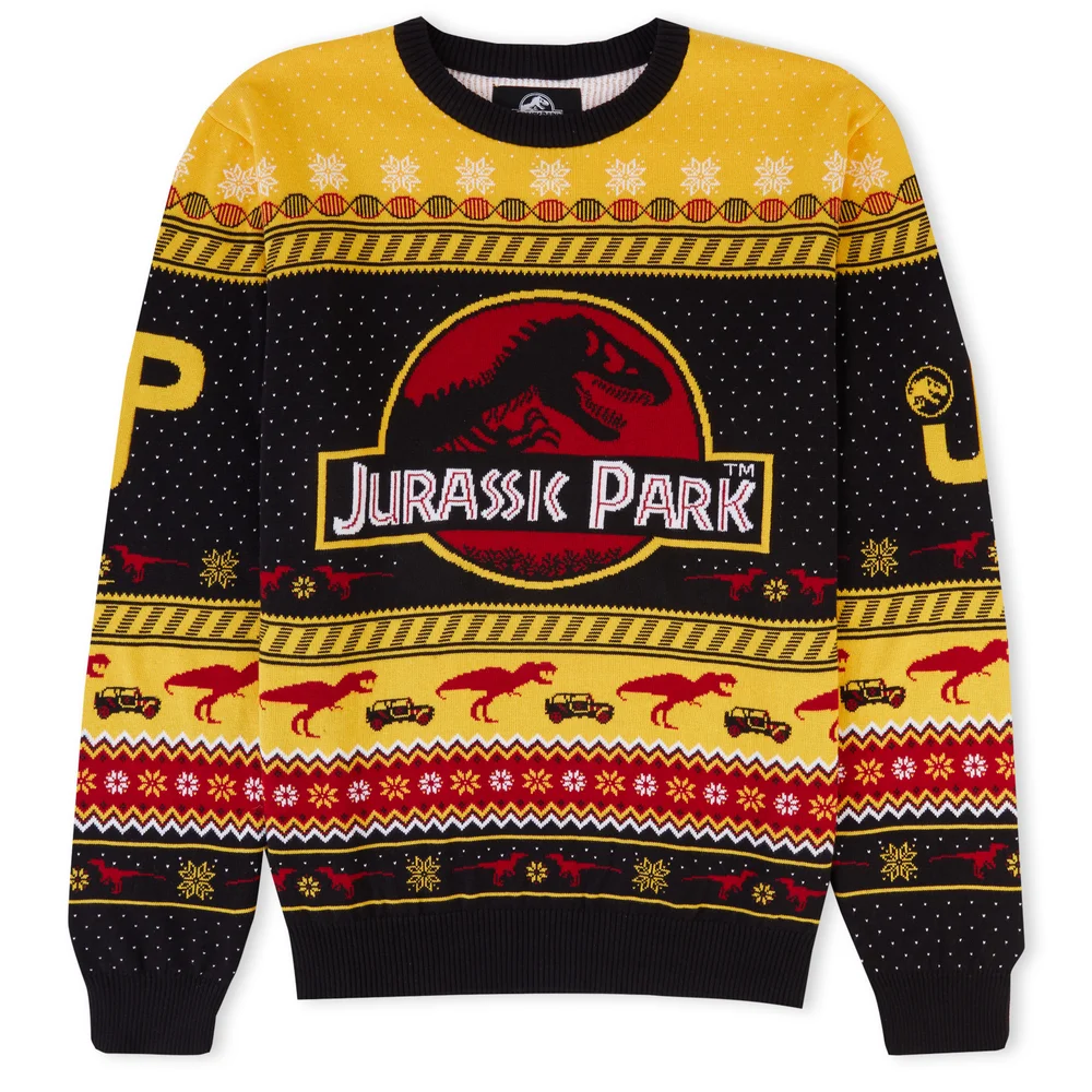 Zavvi Exclusive Jurassic Park Christmas Knitted Jumper Yellow - XS Image 1