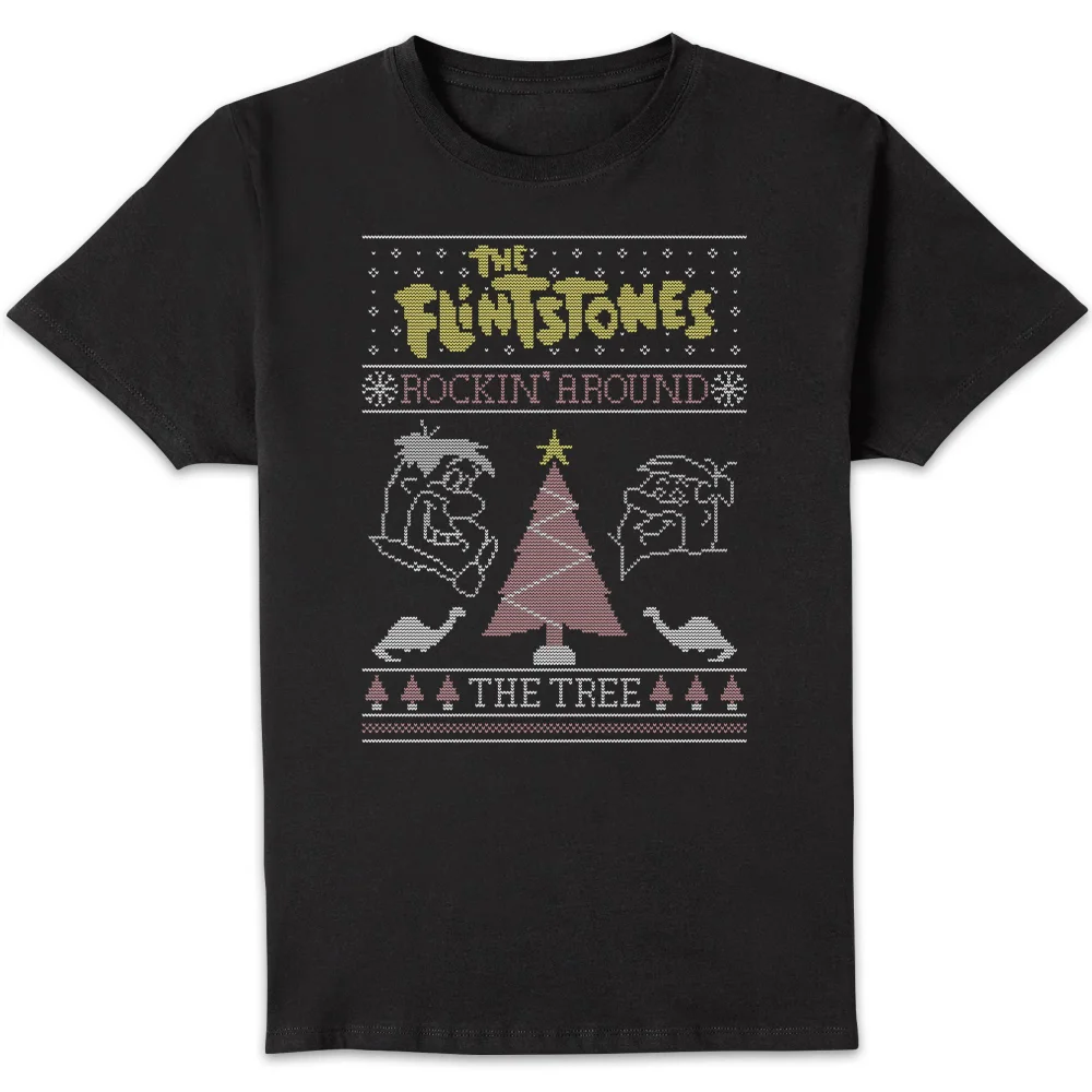 Flintstones Rockin Around The Tree Men's Christmas T-Shirt - Black - 4XL Image 1