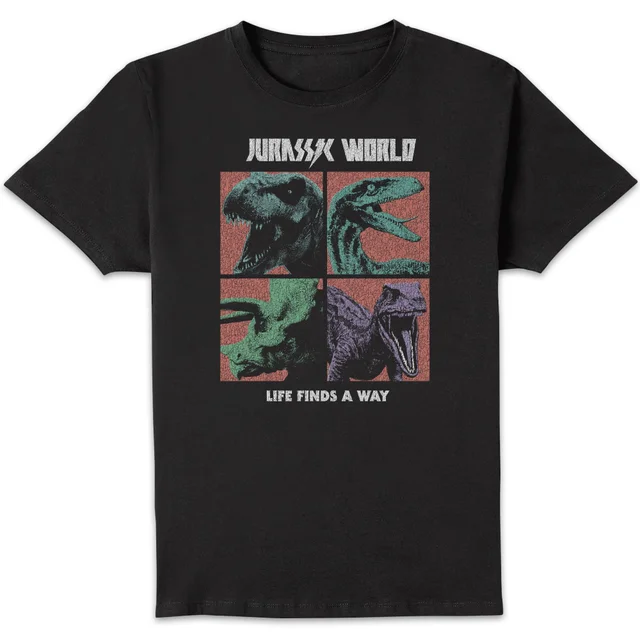Jurassic Park World Four Colour Faces Men's T-Shirt - Black
