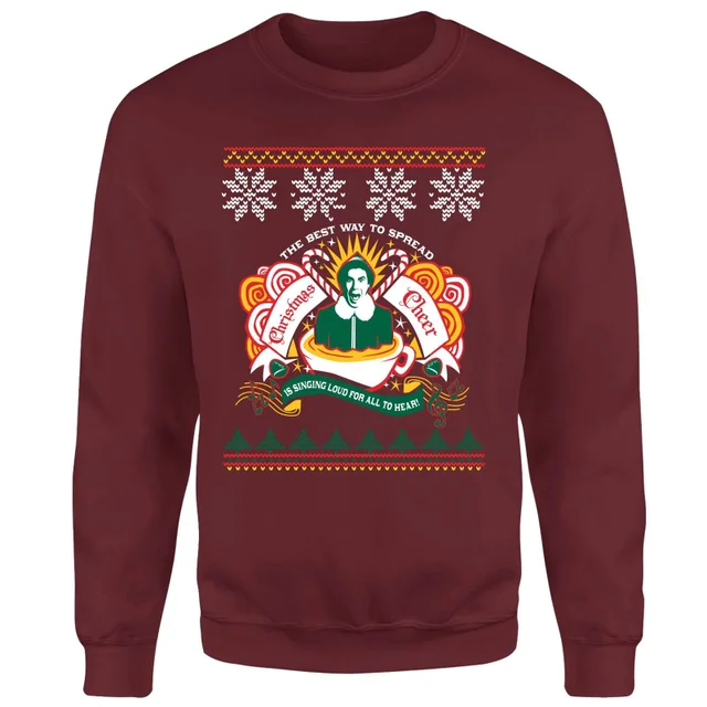 Elf Christmas Cheer Christmas Jumper - Burgundy