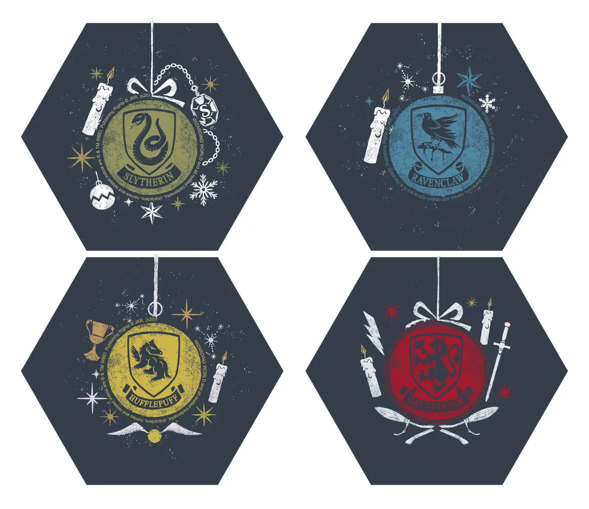 Harry Potter Hogwarts Houses Christmas Hexagonal Coaster Set Image 1