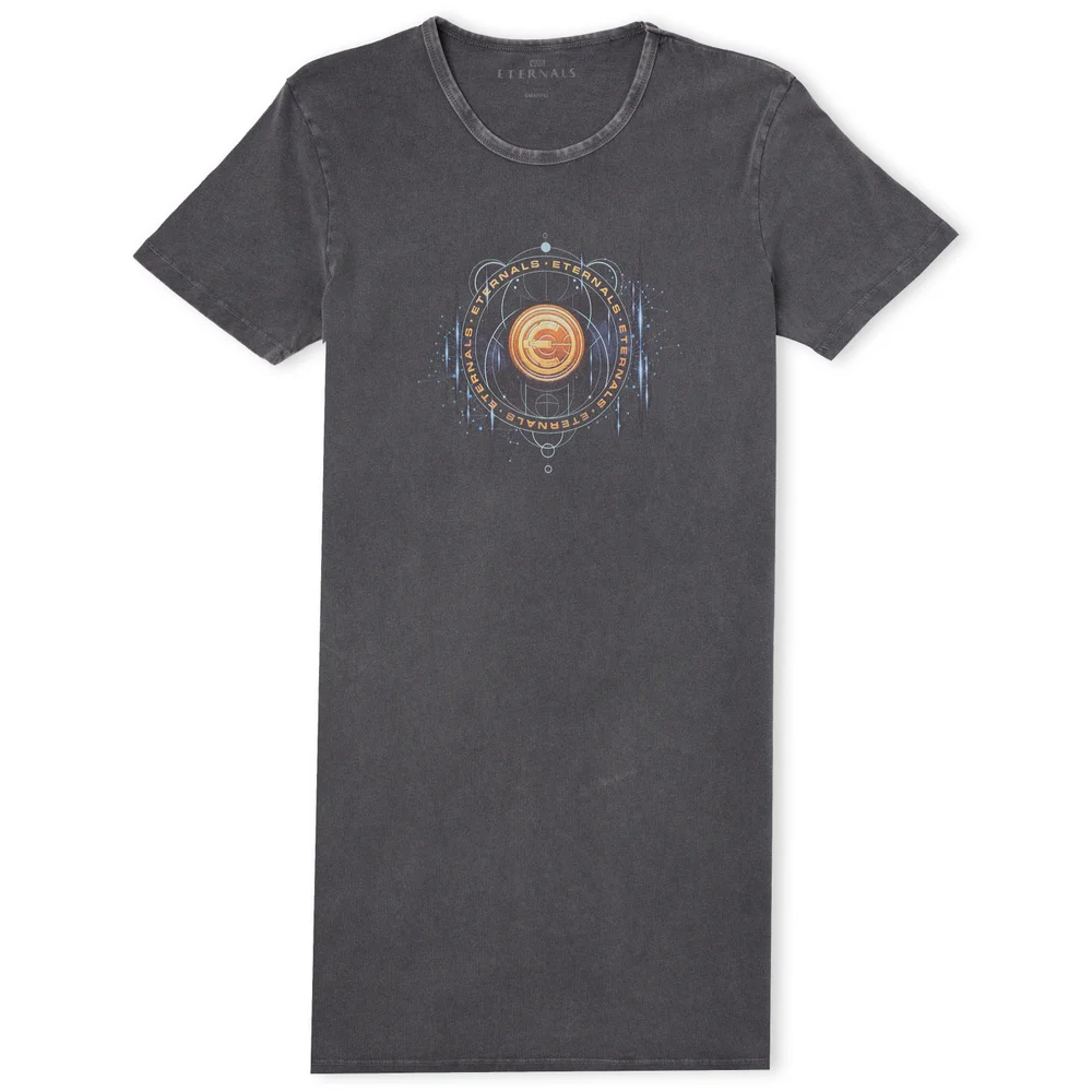 Marvel Eternals Gold Ring With Constellations Women's T-Shirt Dress - Black Acid Wash - M Image 1