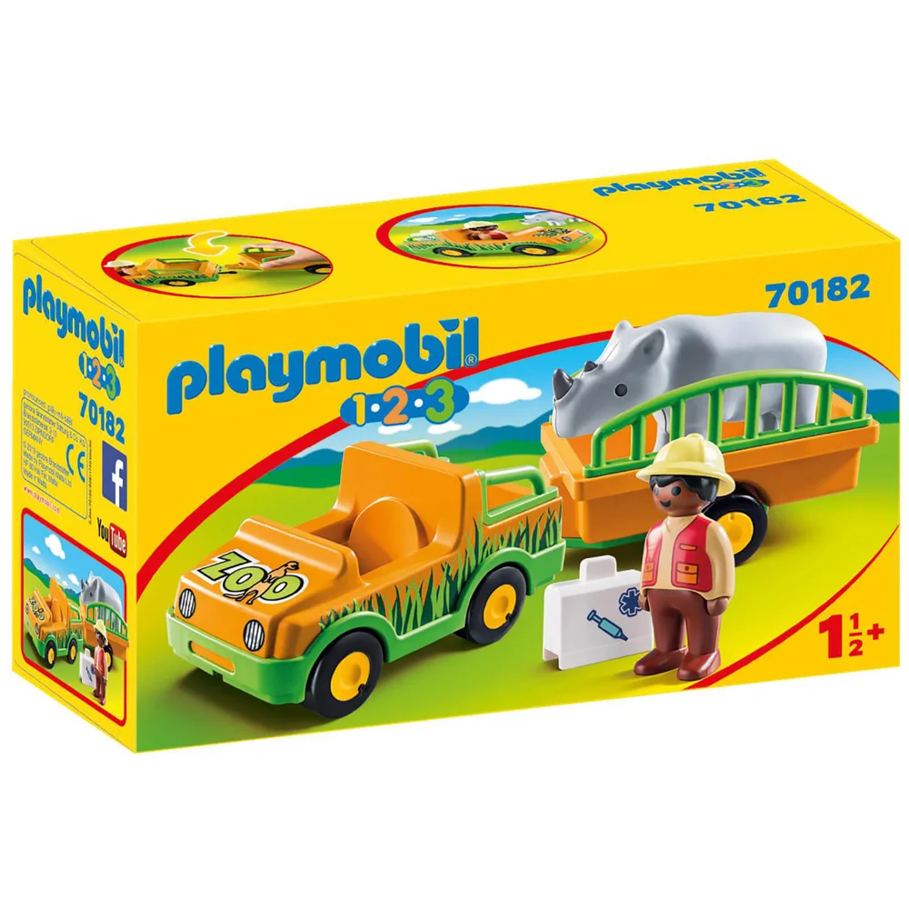 Playmobil 1.2.3 Zoo Truck and Trailer with Rhinoceros for Children 18 Months+ (70182) Image 1