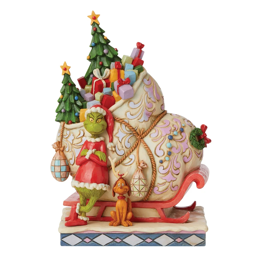 The Grinch By Jim Shore Grinch Standing Infront Sleigh Image 1