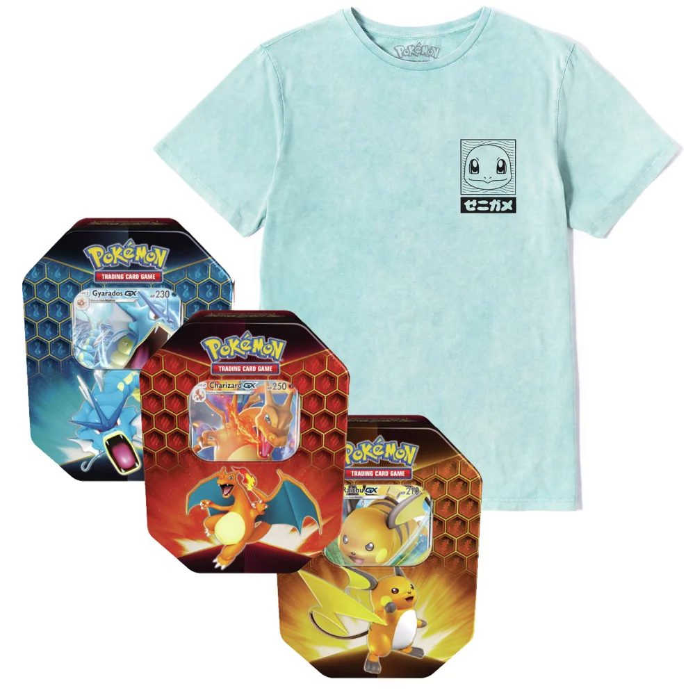 Pokémon Squirtle Tee & Pokémon TCG: Hidden Fates Tin Bundle - Unisex - S - Mint Acid Wash Image 1