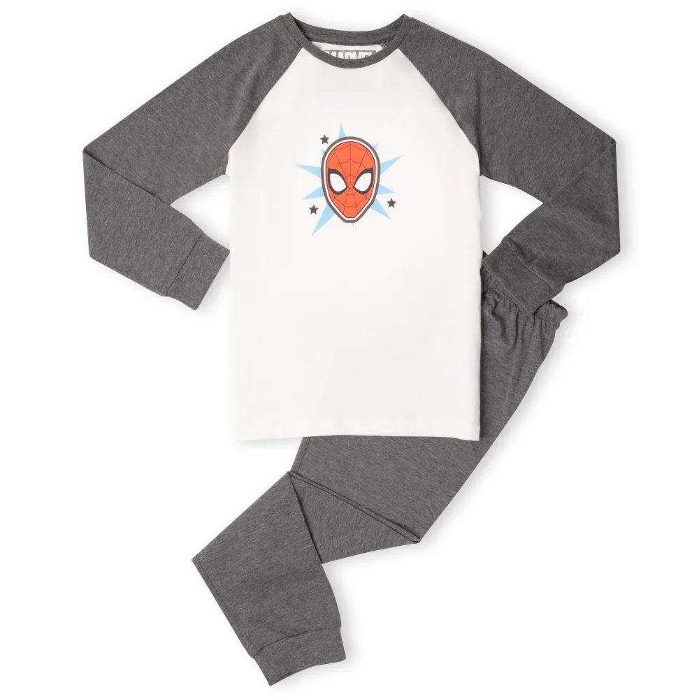 Marvel Spider-Man Face Kids' Pyjamas - White/Grey - 3-4 Years Image 1