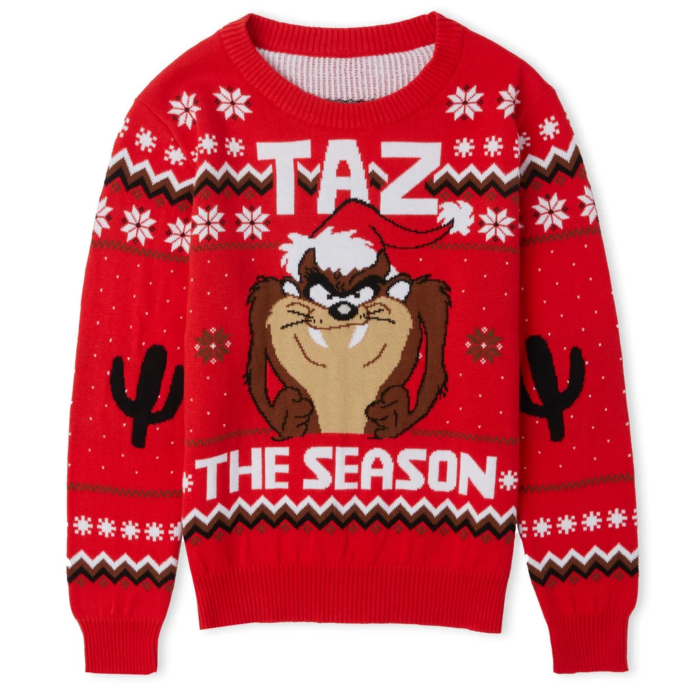 Taz the Season Christmas Kids Knitted Jumper Red - S Image 1