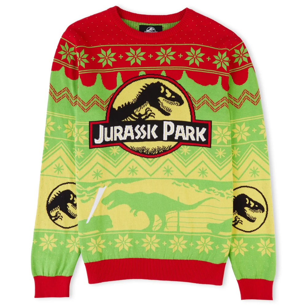 Jurassic Park Turn the Light Off Christmas Knitted Jumper Yellow - XL Image 1