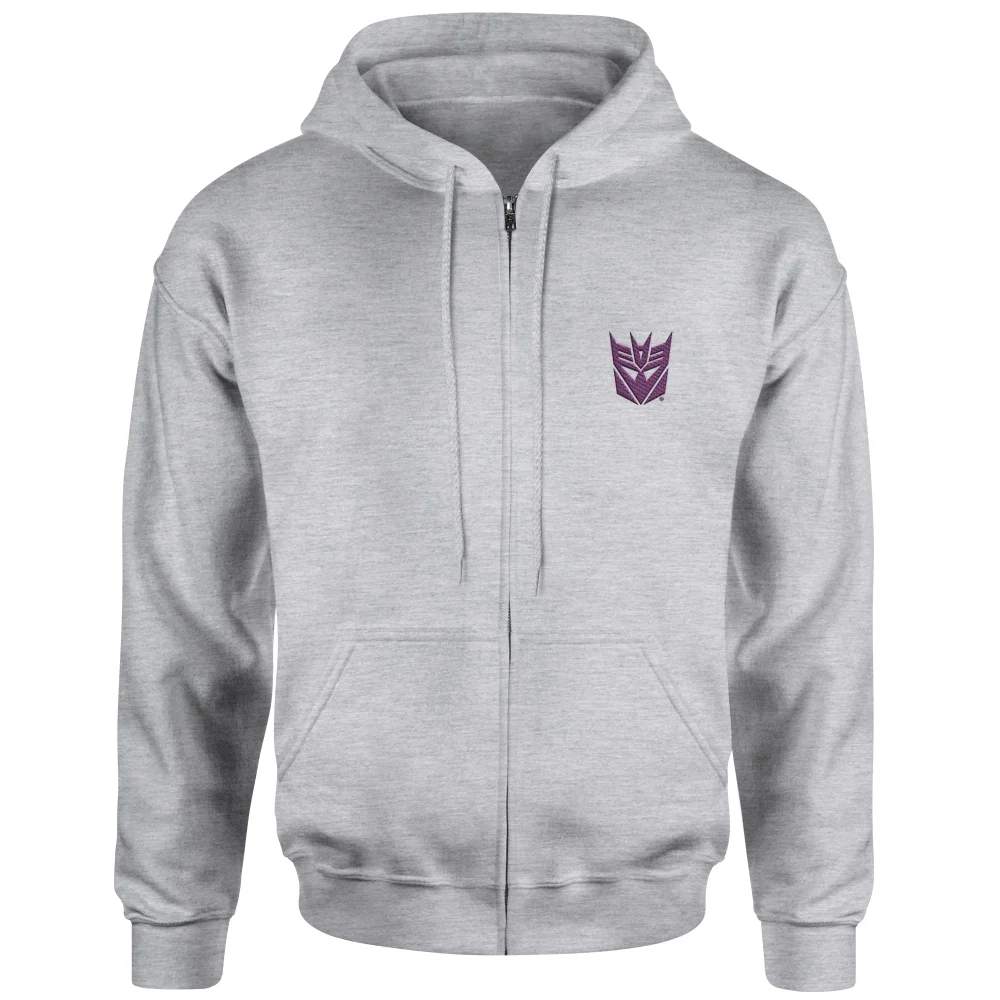 Transformers Decepticon Embroidered Unisex Zipped Hoodie - Grey - M Image 1