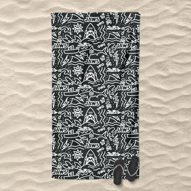 Jaws Doodle Pattern Beach Towel