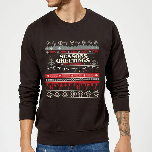 Stranger Things Hawkins Christmas Unisex Christmas Jumper - Black