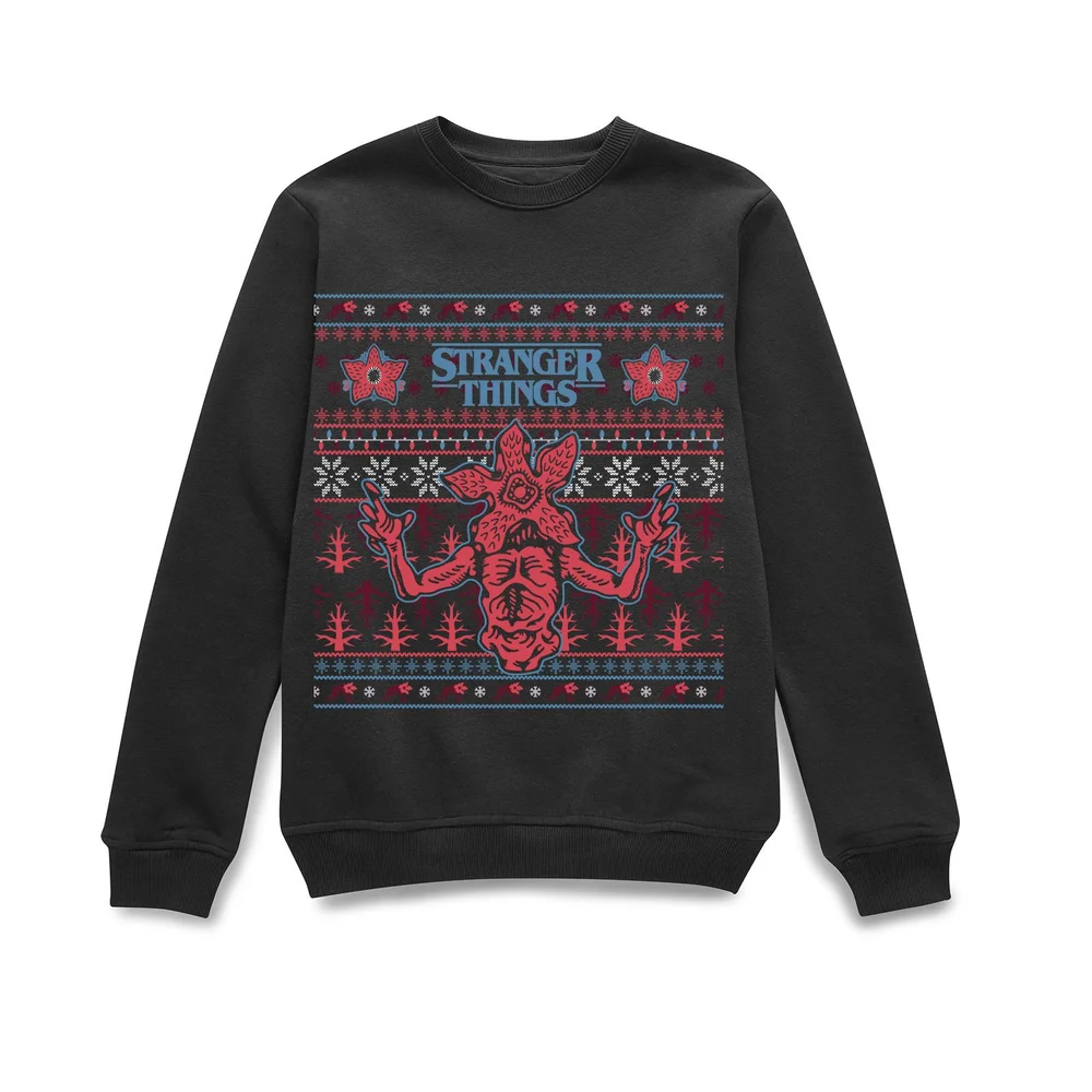 Stranger Things Christmas Deomogorgon Unisex Christmas Jumper - Black - S Image 1