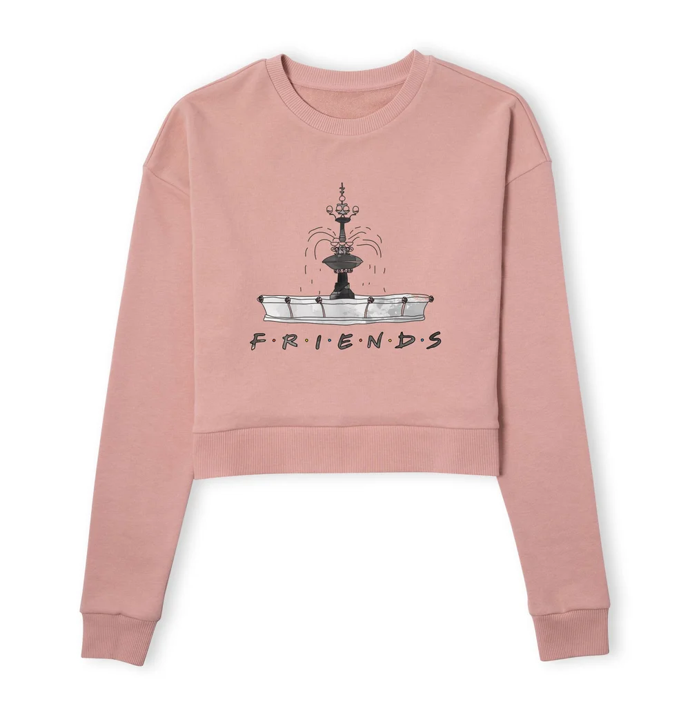 Friends Fountain Sketch Women's Cropped Sweatshirt - Dusty Pink - XS Image 1