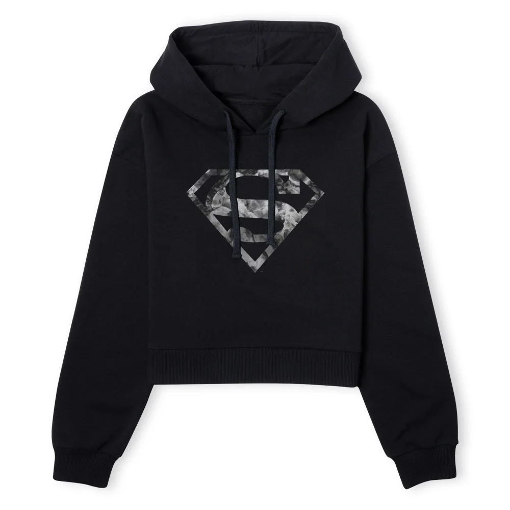 DC Originals Marble Superman Logo Women's Cropped Hoodie - Black - XS - Black Image 1