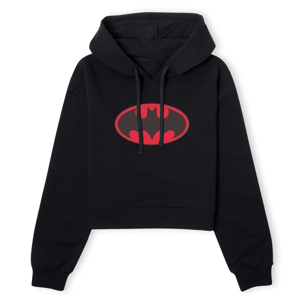 Batman Red Logo Women's Cropped Hoodie - Black - XS - Black Image 1