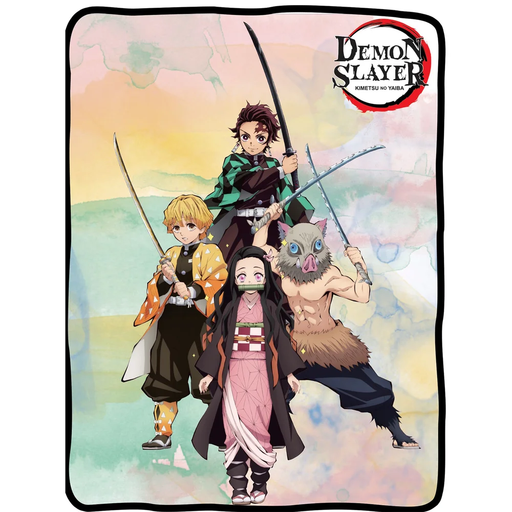 Demon Slayer Watercolor Group Silk Touch Fleece Blanket Image 1