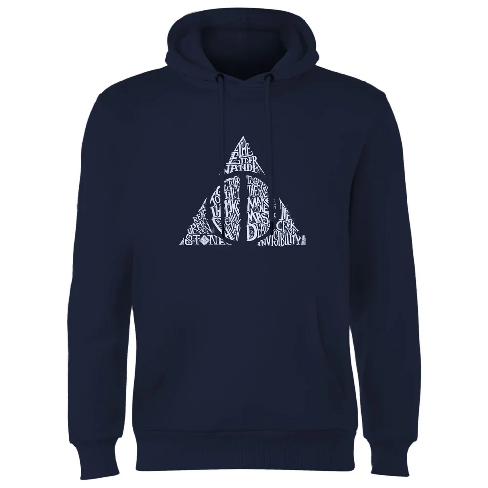 Harry Potter Deathly Hallows Text Hoodie - Navy - S Image 1