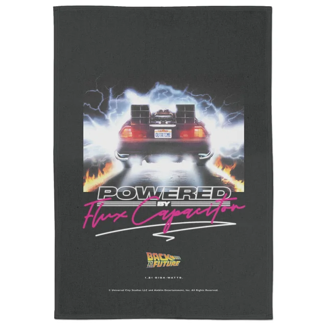 Back To The Future Powered By Flux Capacitor Tea Towel